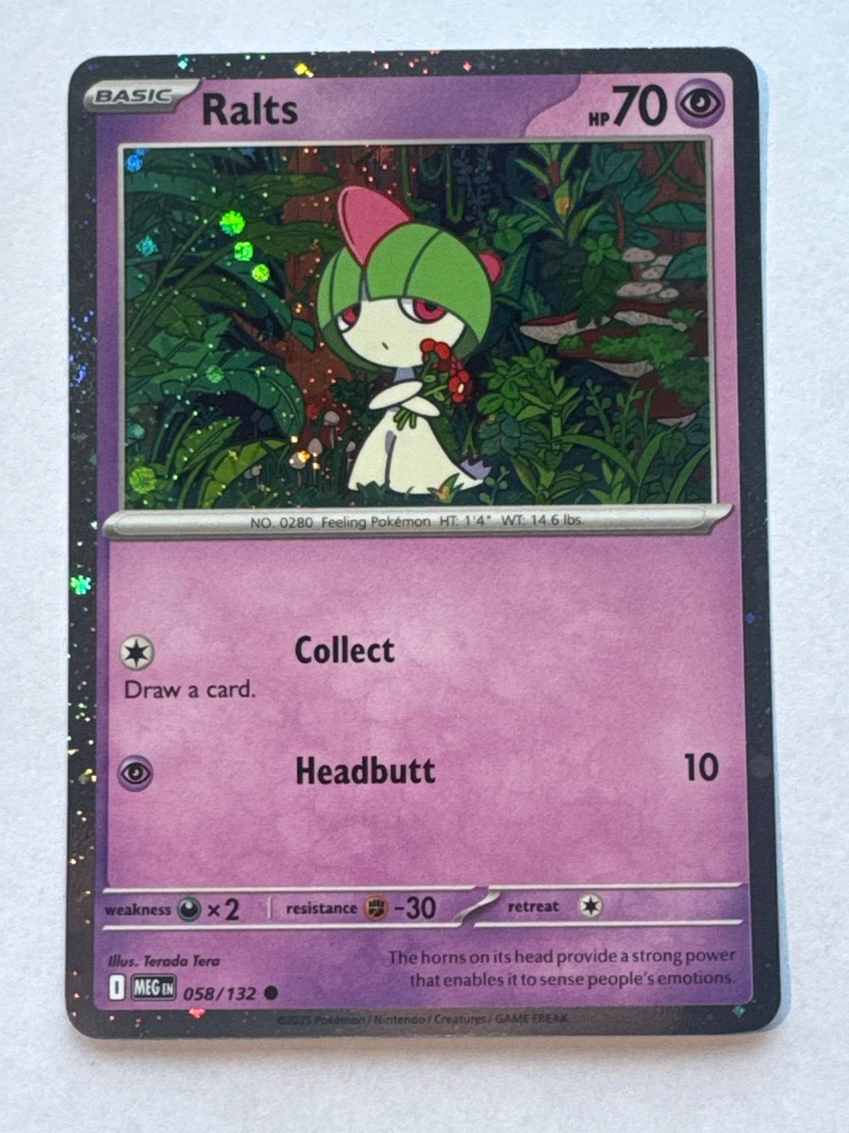 Pokémon Kaart Ralts 058/132 Cosmic Eclipse Foil, Ophalen of Verzenden, Zo goed als nieuw, Losse kaart, Foil