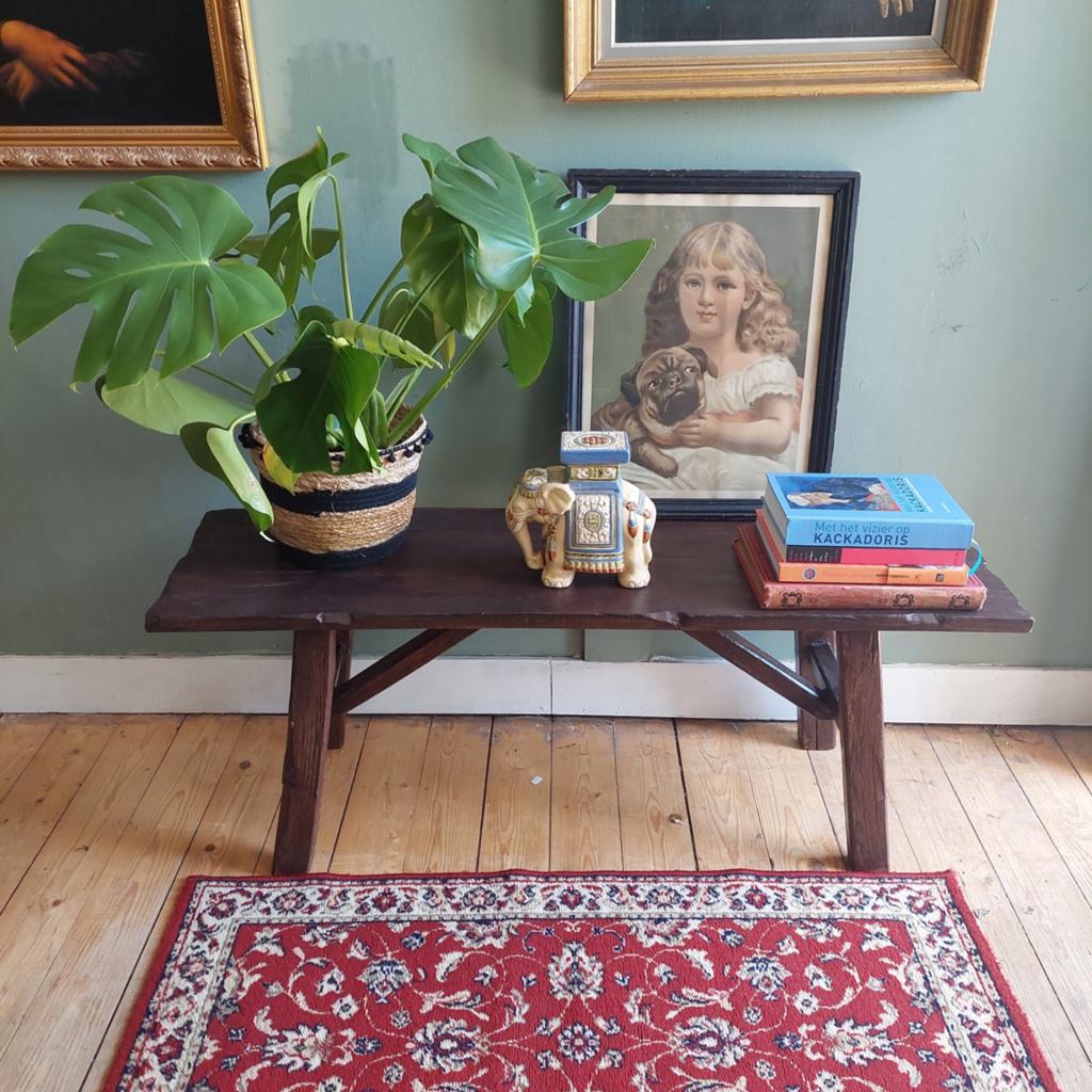 Lucky Vintage gebeitst houten teak bankje, Huis en Inrichting, Krukjes, Ophalen, Onbekend, Nieuw, Onbekend