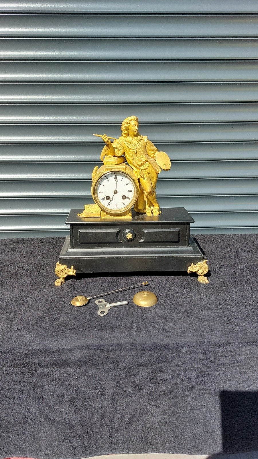 Antieke Franse Pendule Zwart Marmer met Brons, Ophalen of Verzenden