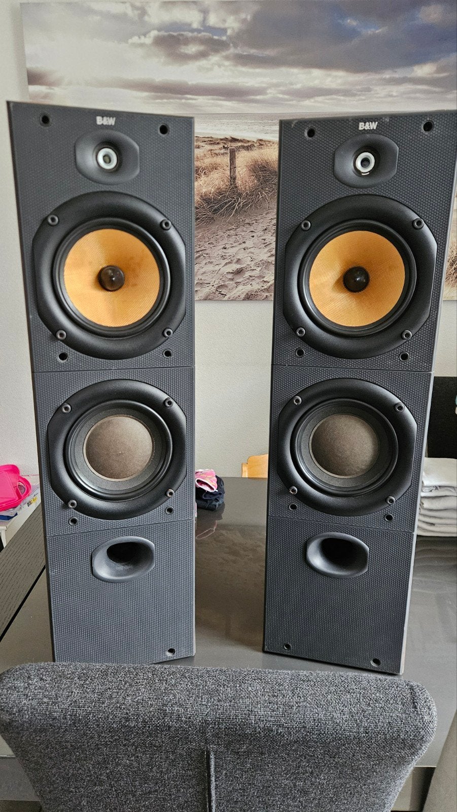 B&W boxen met versterker, Audio, Tv en Foto, Luidsprekers, Front, Rear of Stereo speakers, 120 watt of meer, Overige merken, Ophalen