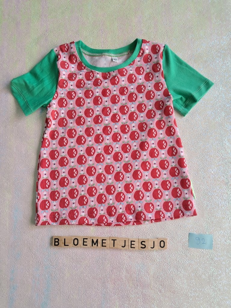 Shirt 92 zomerse appeltjes handgemaakt, Verzenden, Jongen of Meisje, Nieuw, Bloemetjesjo