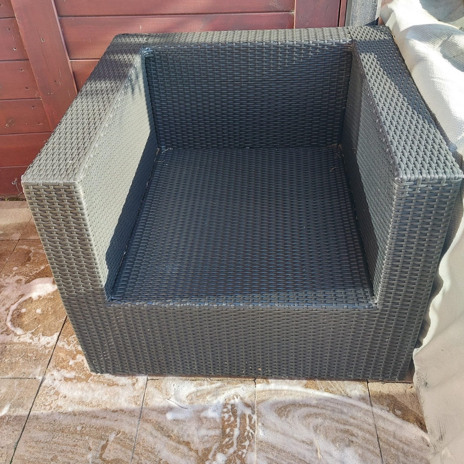Wicker Tuinstoel - Zwart, Tuin en Terras, Tuinsets en Loungesets, 2 zitplaatsen, Ophalen of Verzenden, Zo goed als nieuw, Wicker