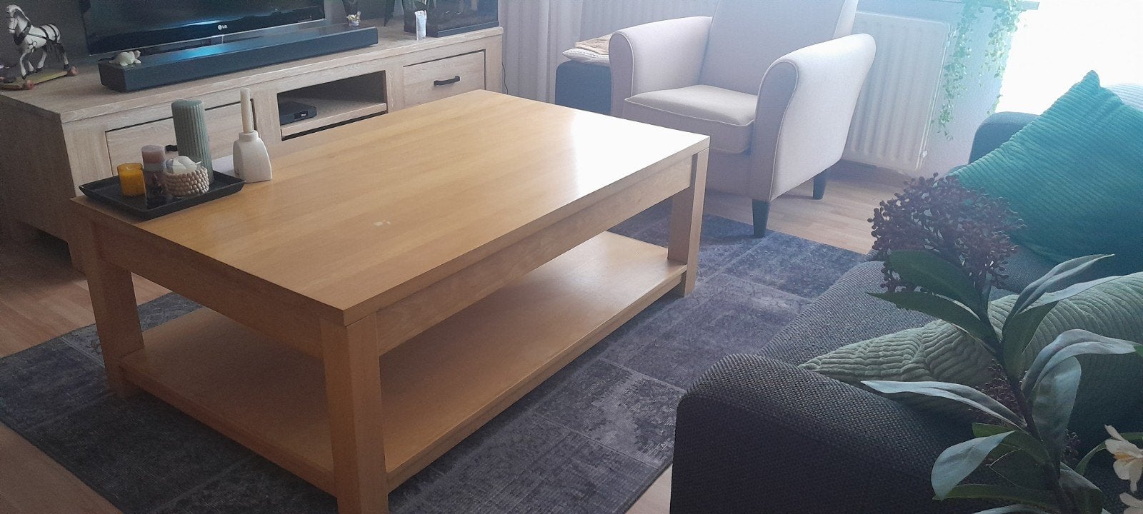 Houten salontafel met opbergruimte, Gebruikt, 100 tot 150 cm, Modern, Overige houtsoorten