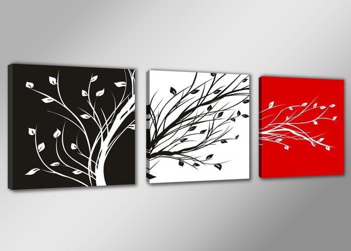 Nieuw 3 Luik van Canvas Abstract Boom Zwart Wit Rood 50x150, Ophalen of Verzenden