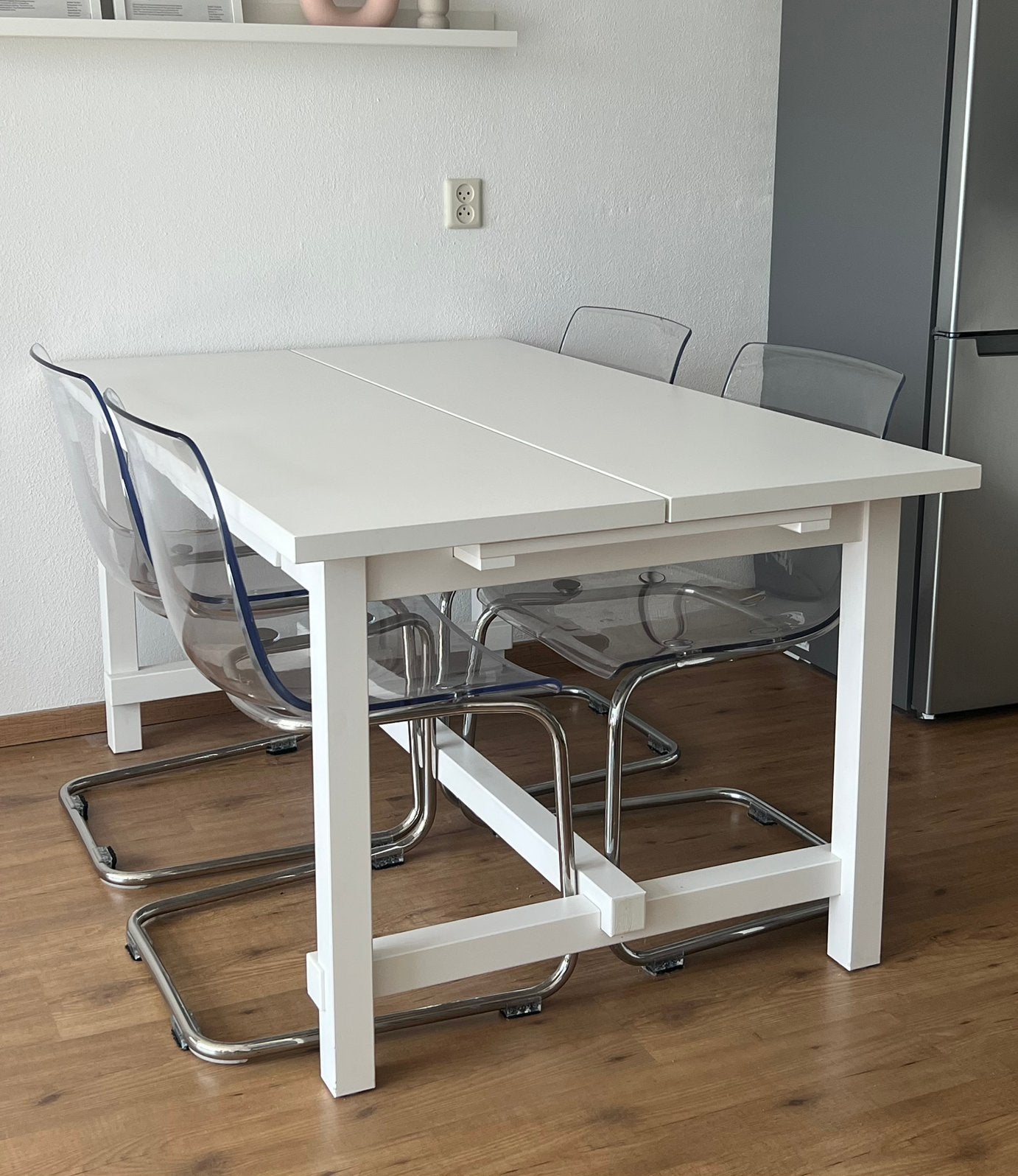 Ikea Nordviken eettafel wit uitschuifbaar 152/223x95 cm, Ophalen, Gebruikt, 100 tot 150 cm, 50 tot 100 cm