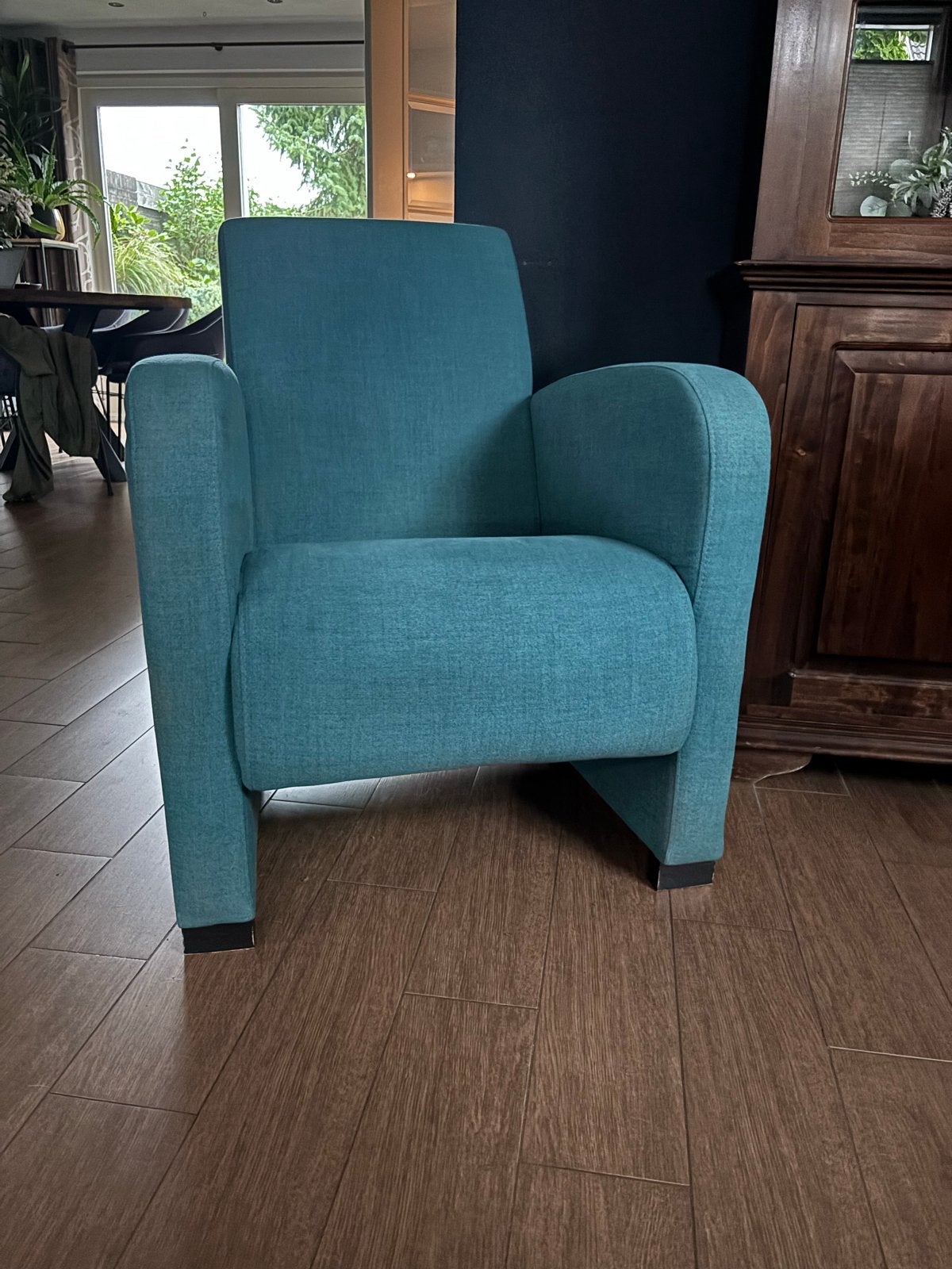 Comfortabele fauteuil in petrolblauw, Huis en Inrichting, Ophalen, Gebruikt, 75 tot 100 cm, Stof