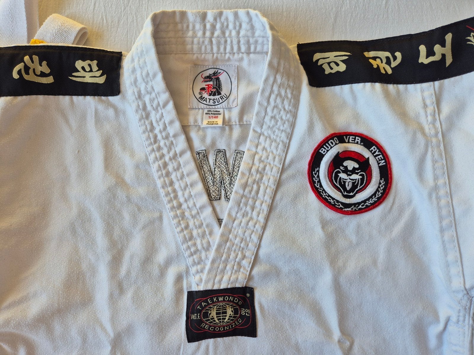 teakwondo pak maat 140, Maat XS of kleiner, Ophalen of Verzenden, Zo goed als nieuw, Judo