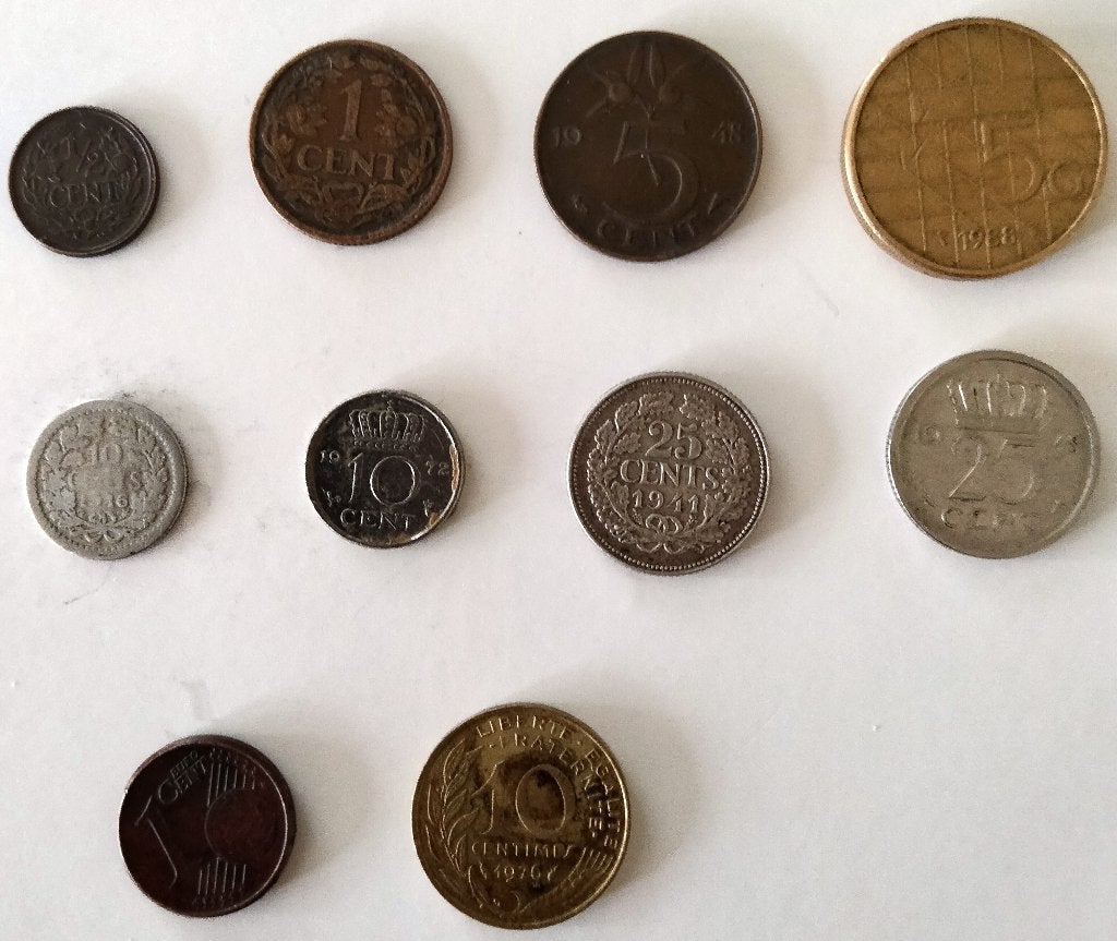 Nederlandse Munten + 1 Franse munt, Postzegels en Munten, Ophalen of Verzenden, Koningin Juliana