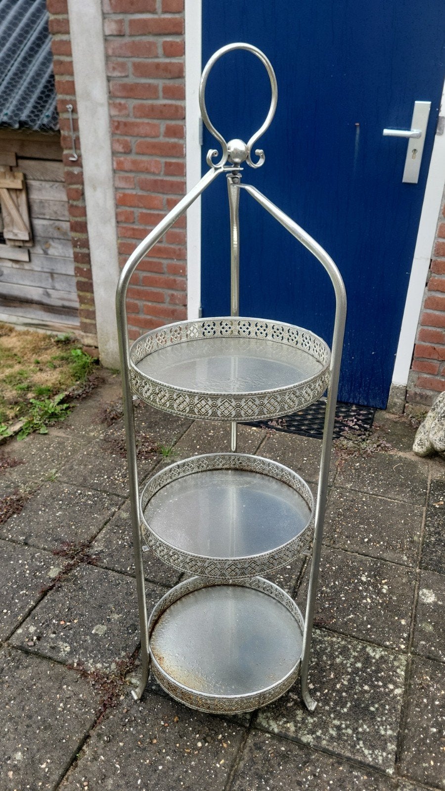 Etagere met 3 schalen - 125 cm hoog, 35 cm breed, Ophalen, Gebruikt, Metaal