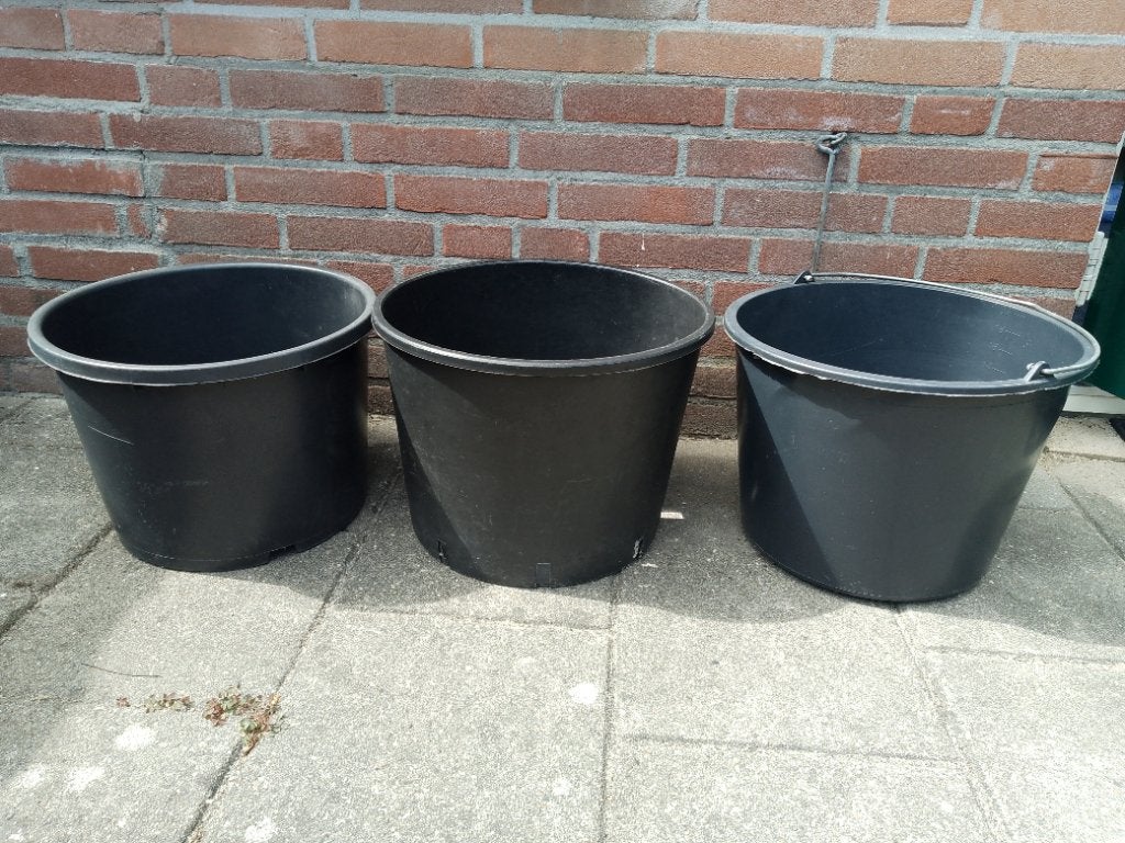 3 kunststof potten 20,25 liter, Kunststof, Gebruikt, Rond, Minder dan 40 cm