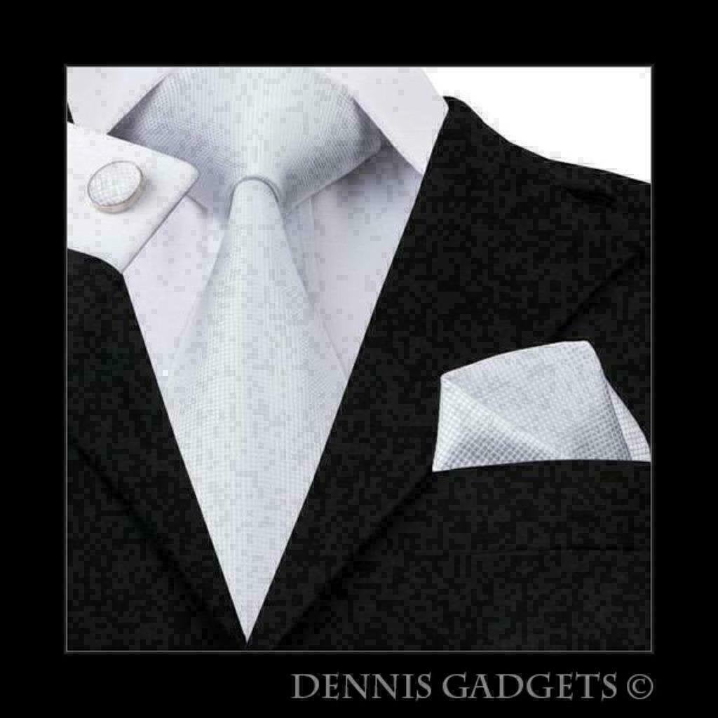 Dennis Gadgets: 100 % zijden stropdas ( 3 delig !! ) DG0341, Ophalen of Verzenden, Nieuw, Wit, Effen