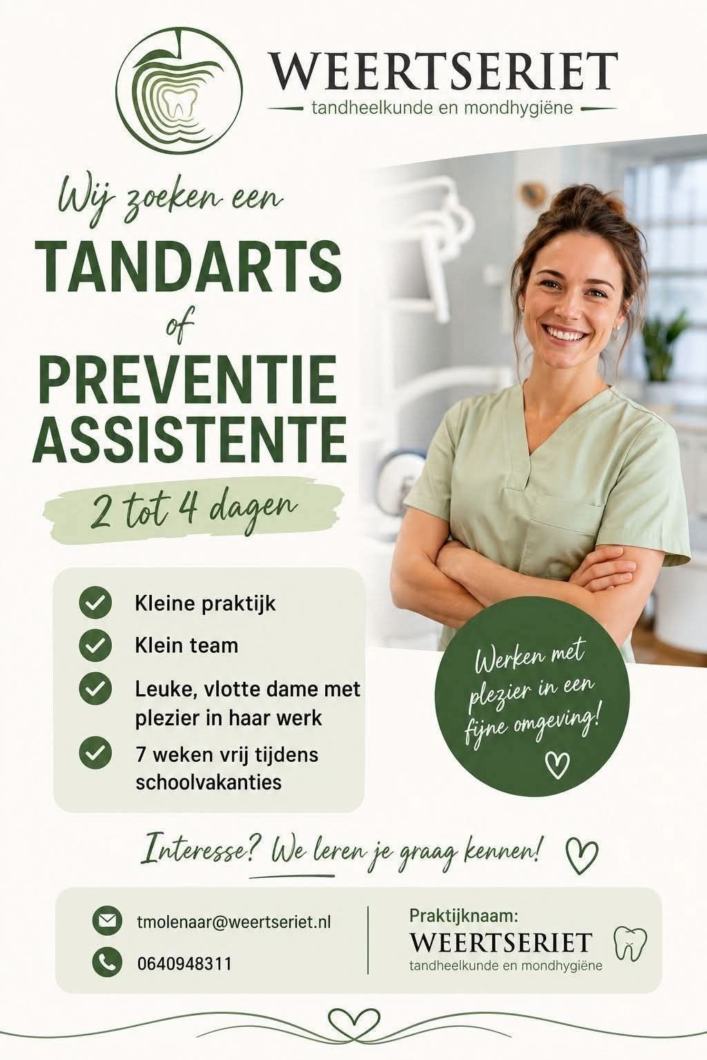 vacature tandarts of preventie assistente, Vacatures, Vacatures | Gezondheidszorg, Overige uren, MBO, Tijdelijk contract