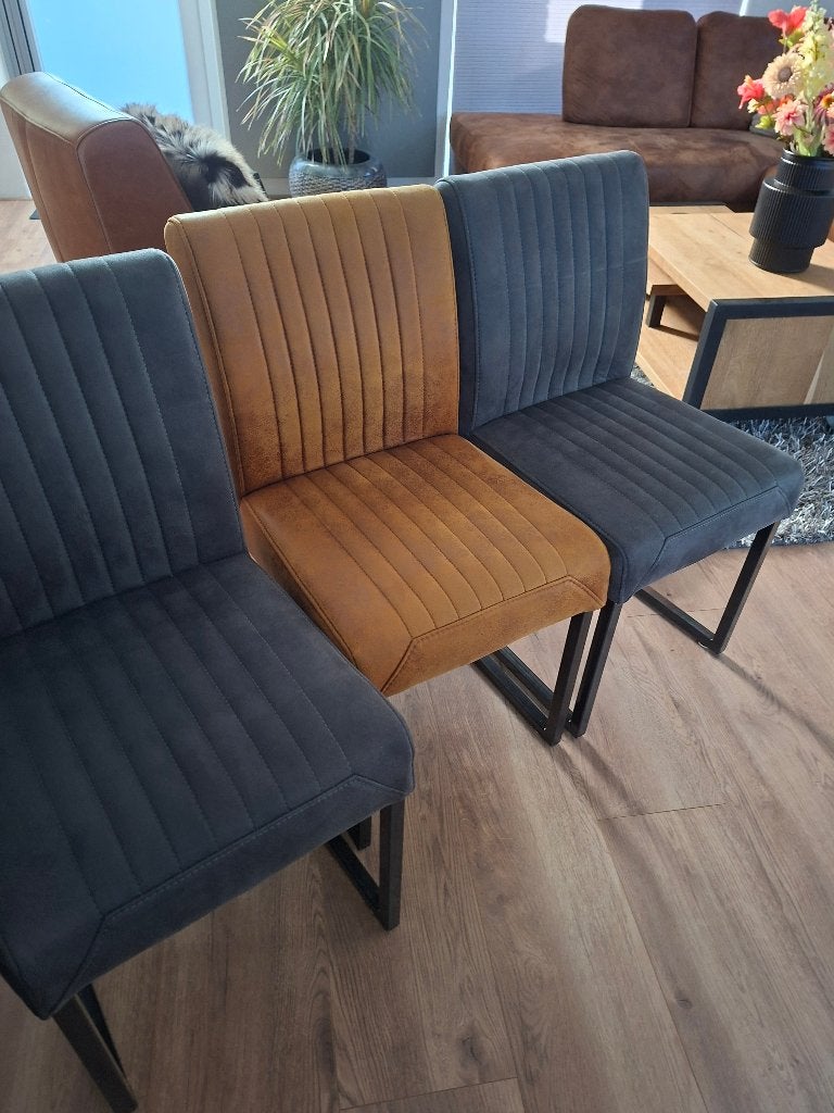 Eetkamerstoelen grijs en cognac, Ophalen, Zo goed als nieuw, Grijs, Vijf, Zes of meer stoelen