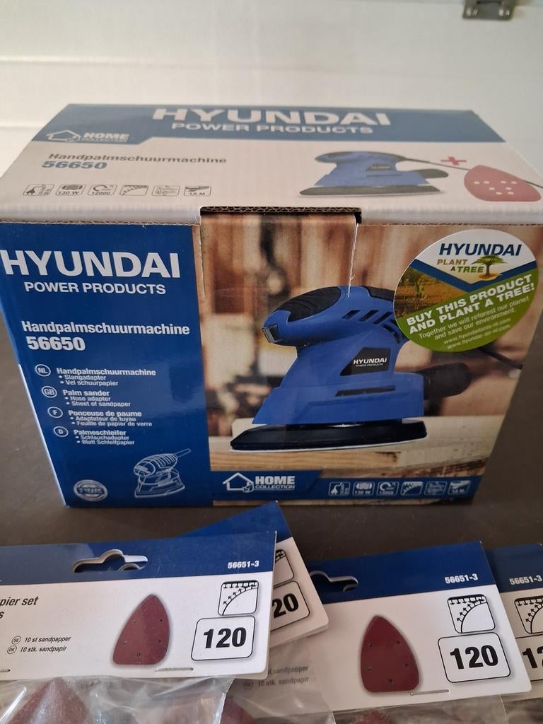 Hyundai Handpalmschuurmachine 56650 met schuurpads, Ophalen, Nieuw, Minder dan 600 watt, Bandschuurmachine