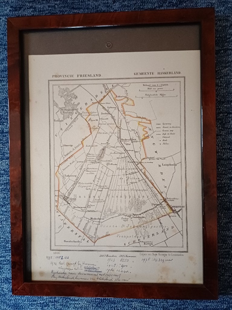 Gemeentekaart Haskerland 1866 Skartsterlân De Fryske Marren, Antiek en Kunst, Ophalen of Verzenden