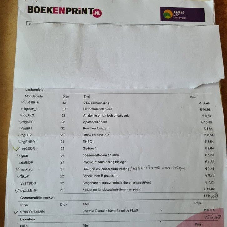 opleiding paraveterinair, Aeres, 2e jaar, Ophalen of Verzenden, Beta, Zo goed als nieuw, MBO