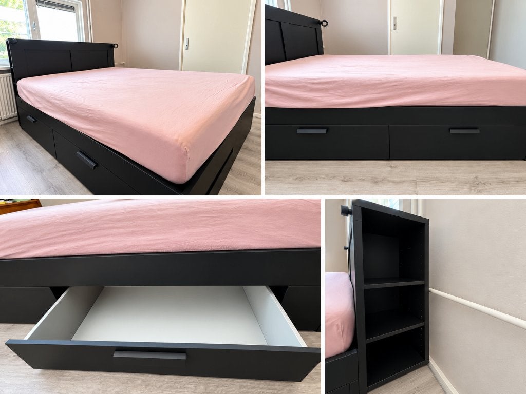 Ikea Brimnes bed in zwart, zo goed als nieuw. Zonder Matras, Ophalen, Zwart, Tweepersoons, Zo goed als nieuw