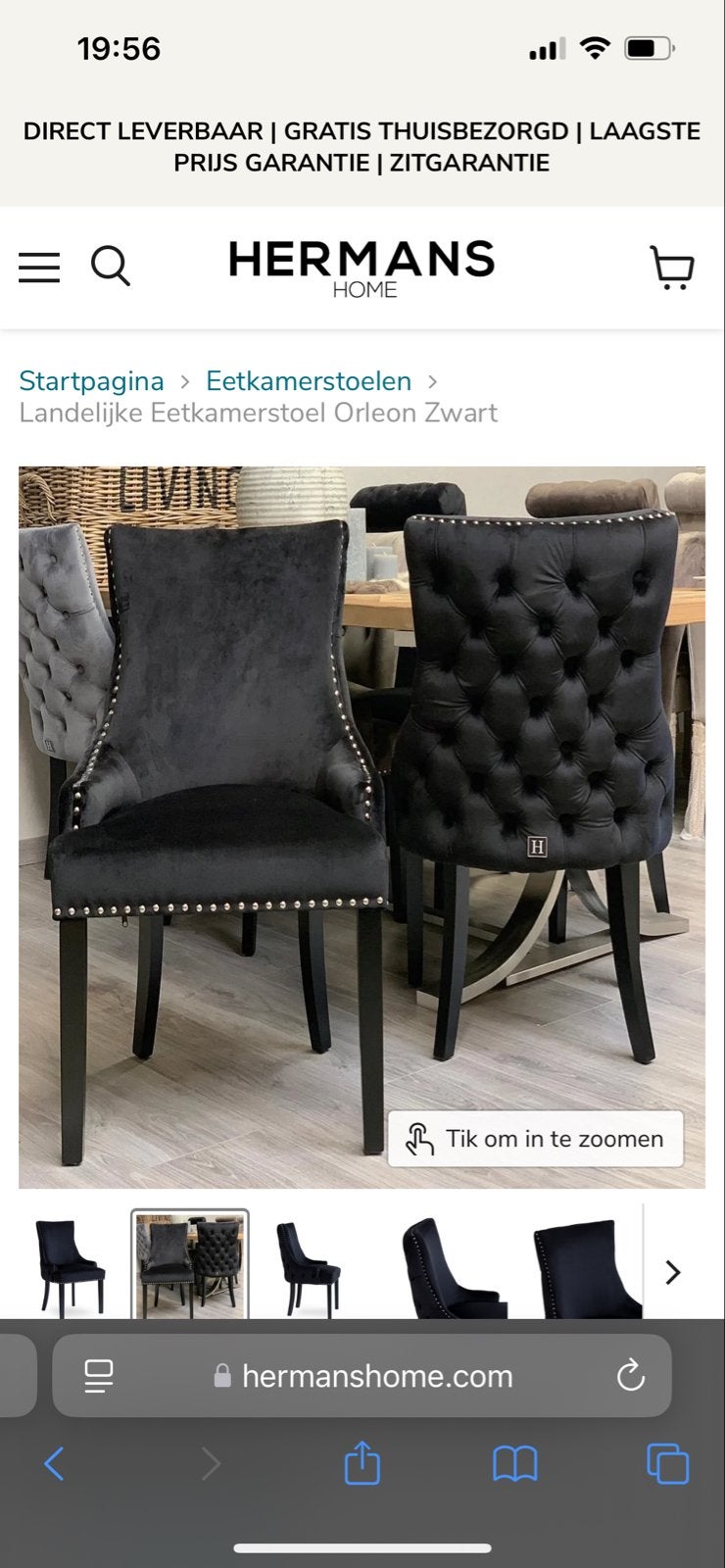 Set van 6 zwarte eetkamerstoelen, landelijke stijl, Ophalen, Gebruikt, Zwart, Stof