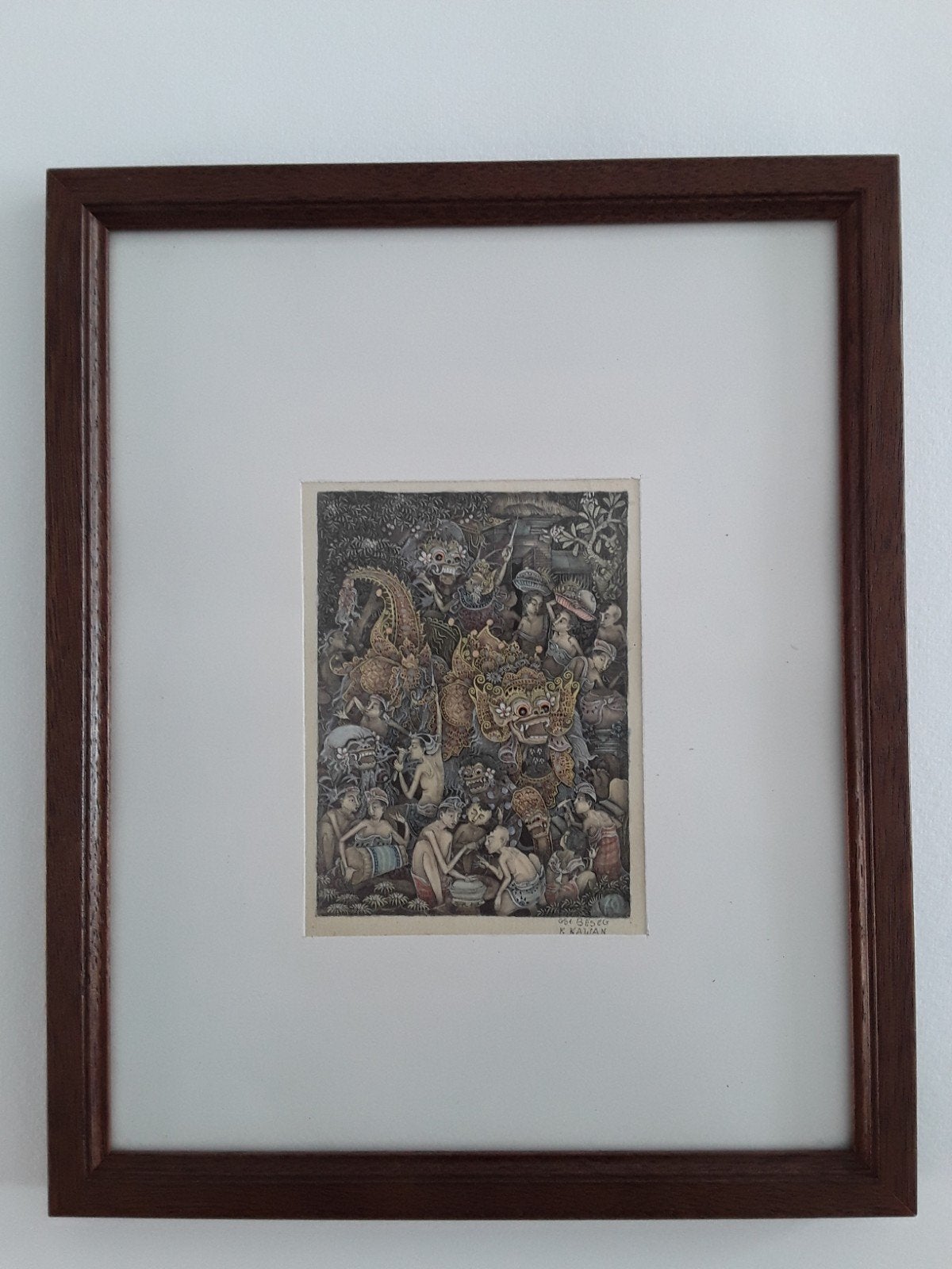 Traditioneel Balinese schilderij Keliki Kawan Stijl, 8 cm, Dagelijks leven, Ingelijst, Overige technieken