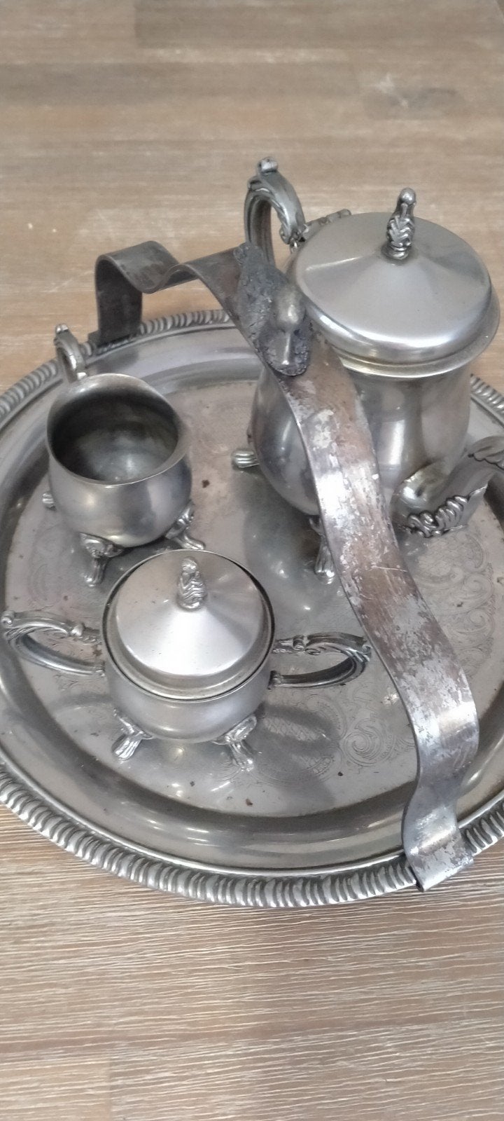 Dienblad met suiker en melkkan met koffie of thee kan, Antiek en Kunst, Ophalen