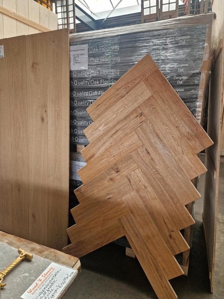PRACHTIGE EIKEN VISGRAAT VLOER LEGKLAAR €25,-PM2!! PARKET, Ophalen of Verzenden, Nieuw, 75 m² of meer, Parket