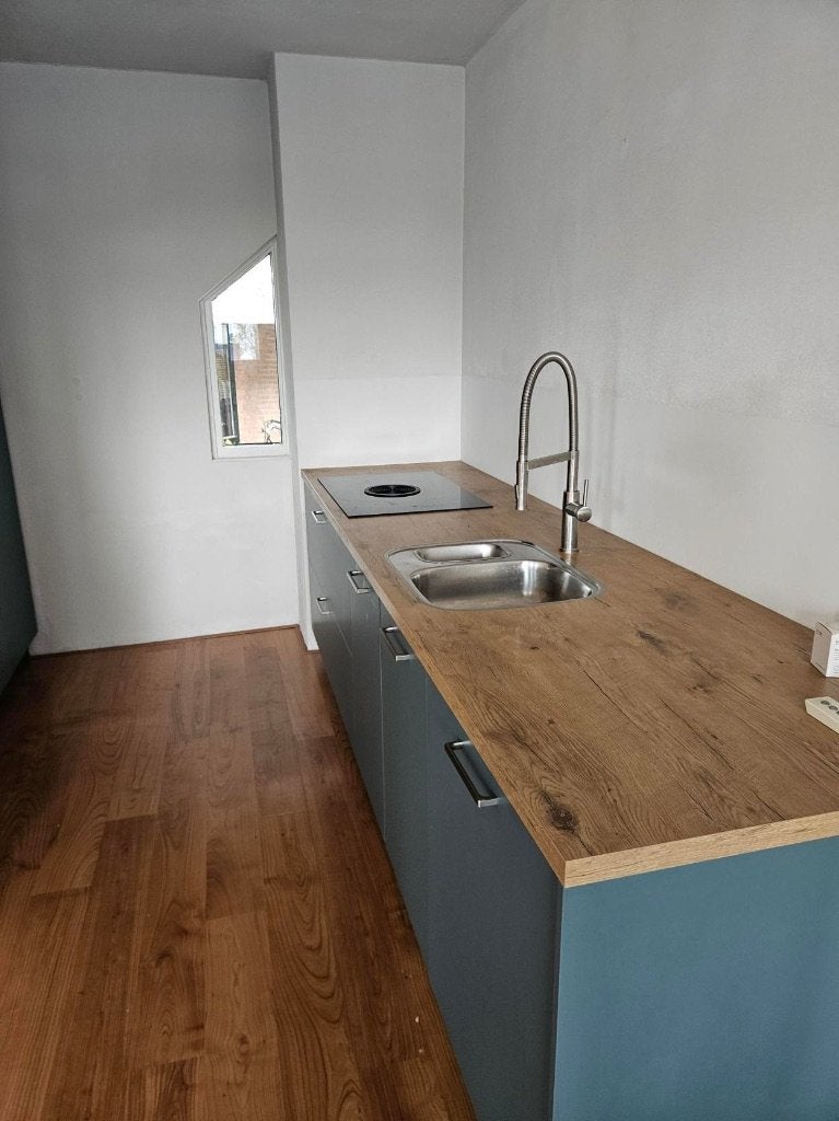 ✨ BLAUW MAT GRIJZE KEUKEN MET EILAND  ✨, Graniet of Steen, Dubbelwandige keuken, Ophalen of Verzenden, Zo goed als nieuw