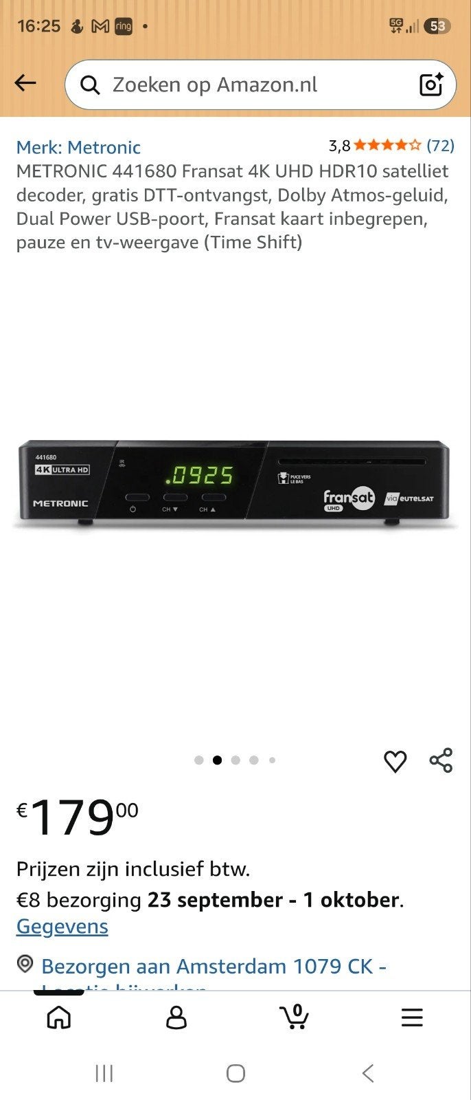 Metronic 441680 Fransat 4K UHD HDR10 Satelliet Decoder, Ophalen of Verzenden, Nieuw, Decoder