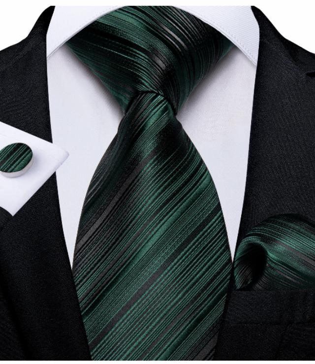 100% zijde Stropdas Pochet Manchetknopen Groen Zwart -NIEUW-, Kleding | Heren, Stropdassen, Ophalen of Verzenden, Nieuw, Groen