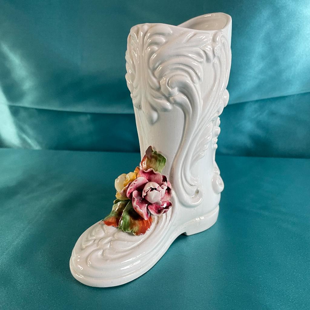 Vintage witte sierlaars met bloemen, Ophalen of Verzenden