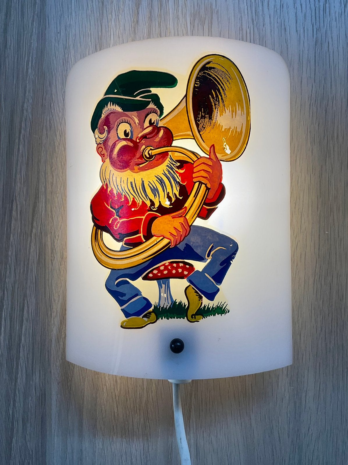 Vintage kabouter lampje plexiglas kinderlampje hoogte 17 cm, Gebruikt, Overige merken, Ophalen of Verzenden, Meerkleurig
