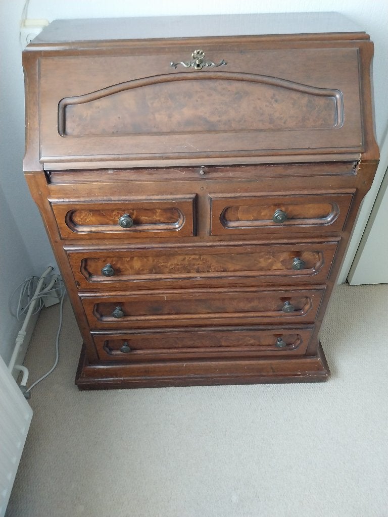 Secretaire, Ophalen, Gebruikt, Klassiek,   panelen wortel noten ingelegd .