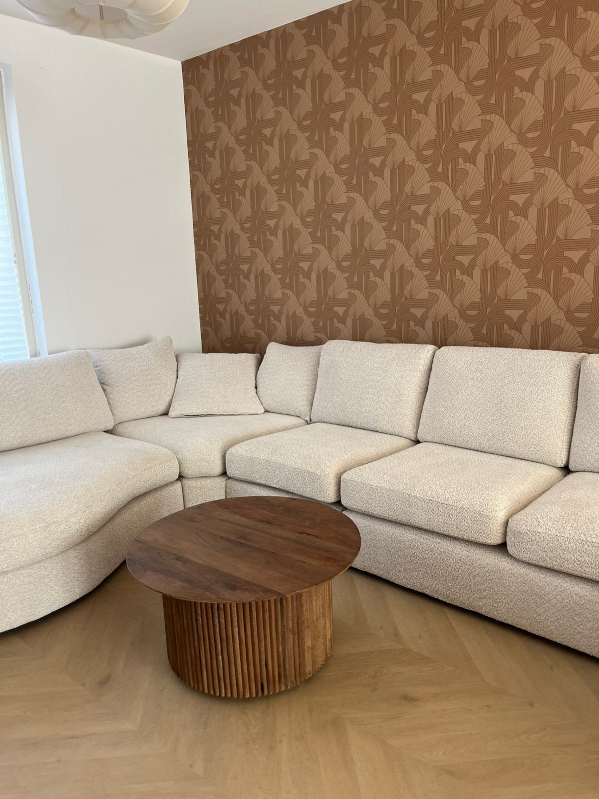 Ronde mango hout salontafel ribbels latjes, Ophalen, Gebruikt