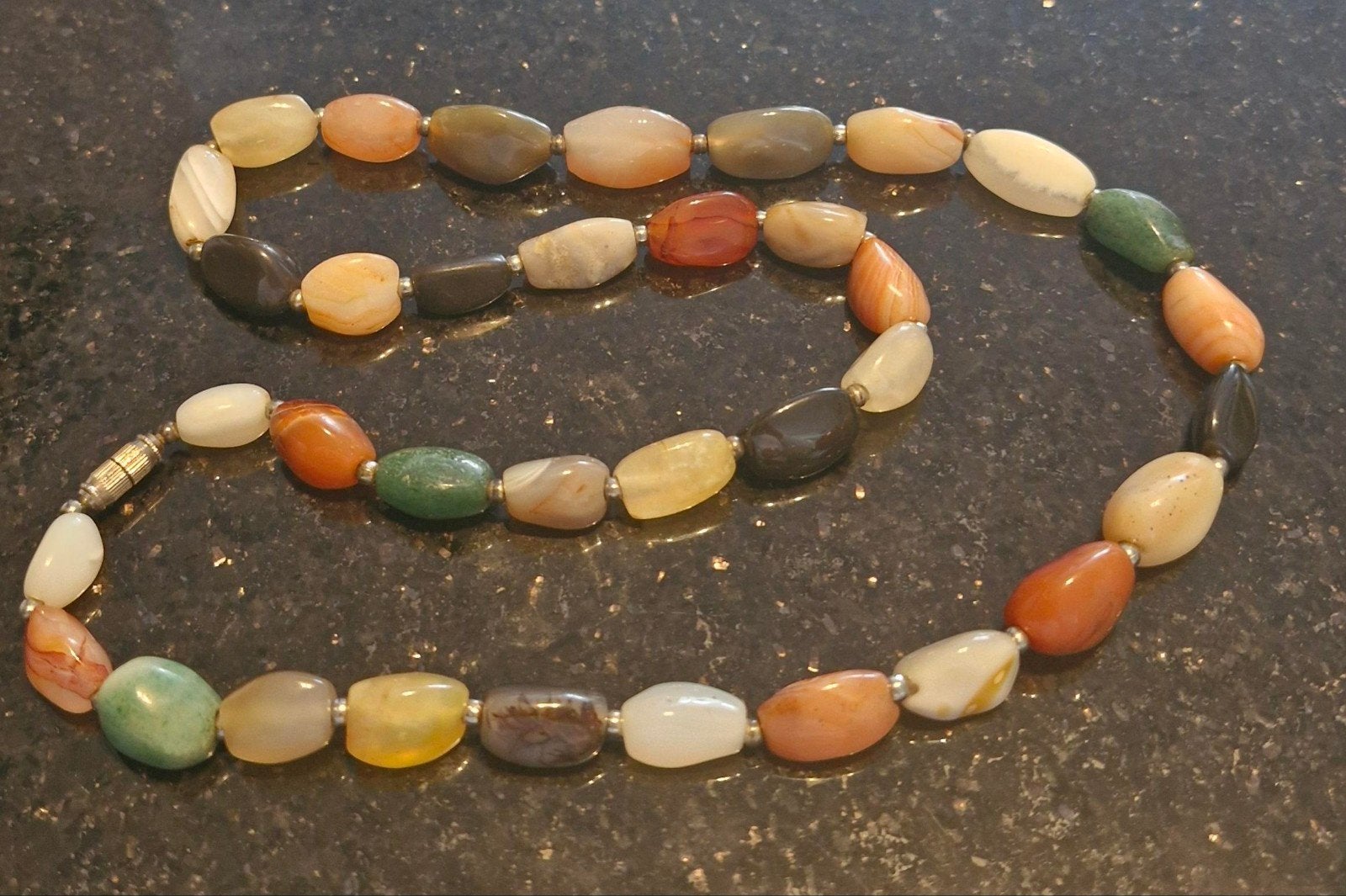 Retro bohemian ketting (70 cm), Ophalen, Steen of Mineraal