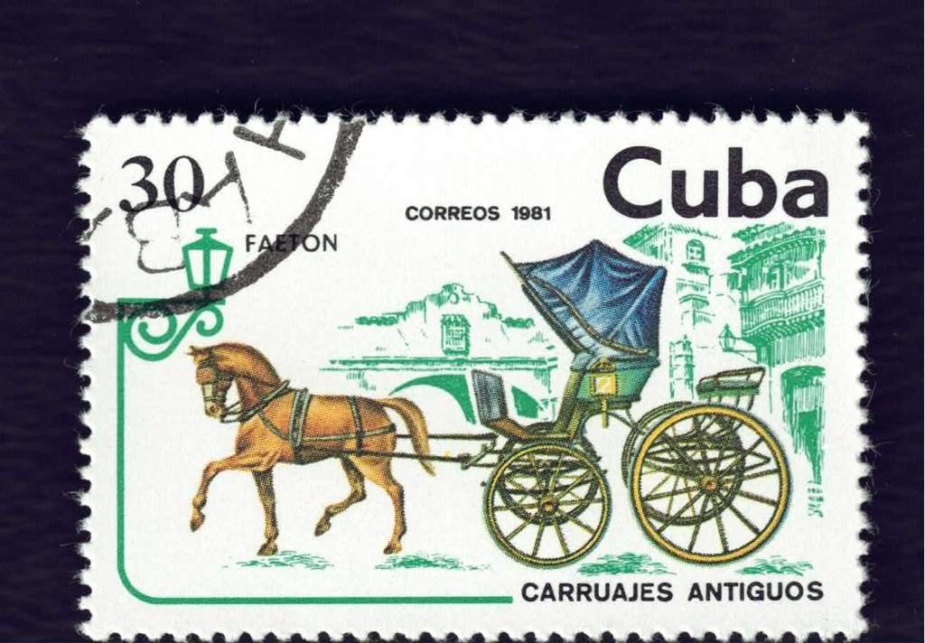 Fauna - Dieren - Paarden - Cuba - 30 - met Koets - jr.'81, Ophalen of Verzenden, Gestempeld, Dier of Natuur
