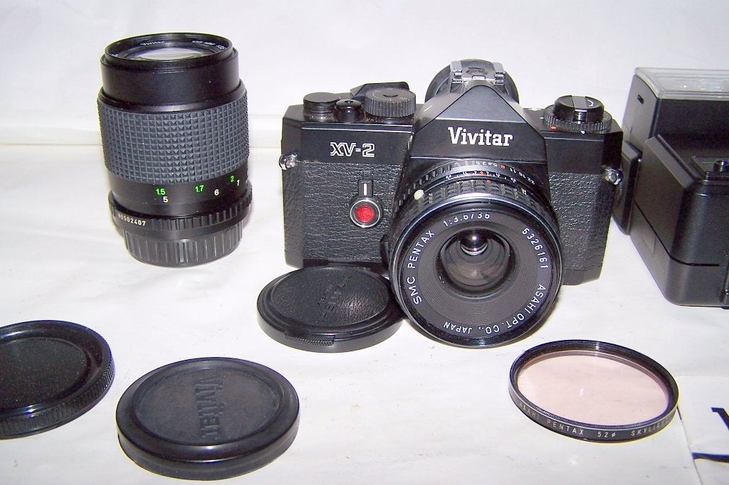 Prachtige set: Vivitar XV-2 met flitser. Izgs., Ophalen of Verzenden, Zo goed als nieuw, Spiegelreflex, Overige Merken