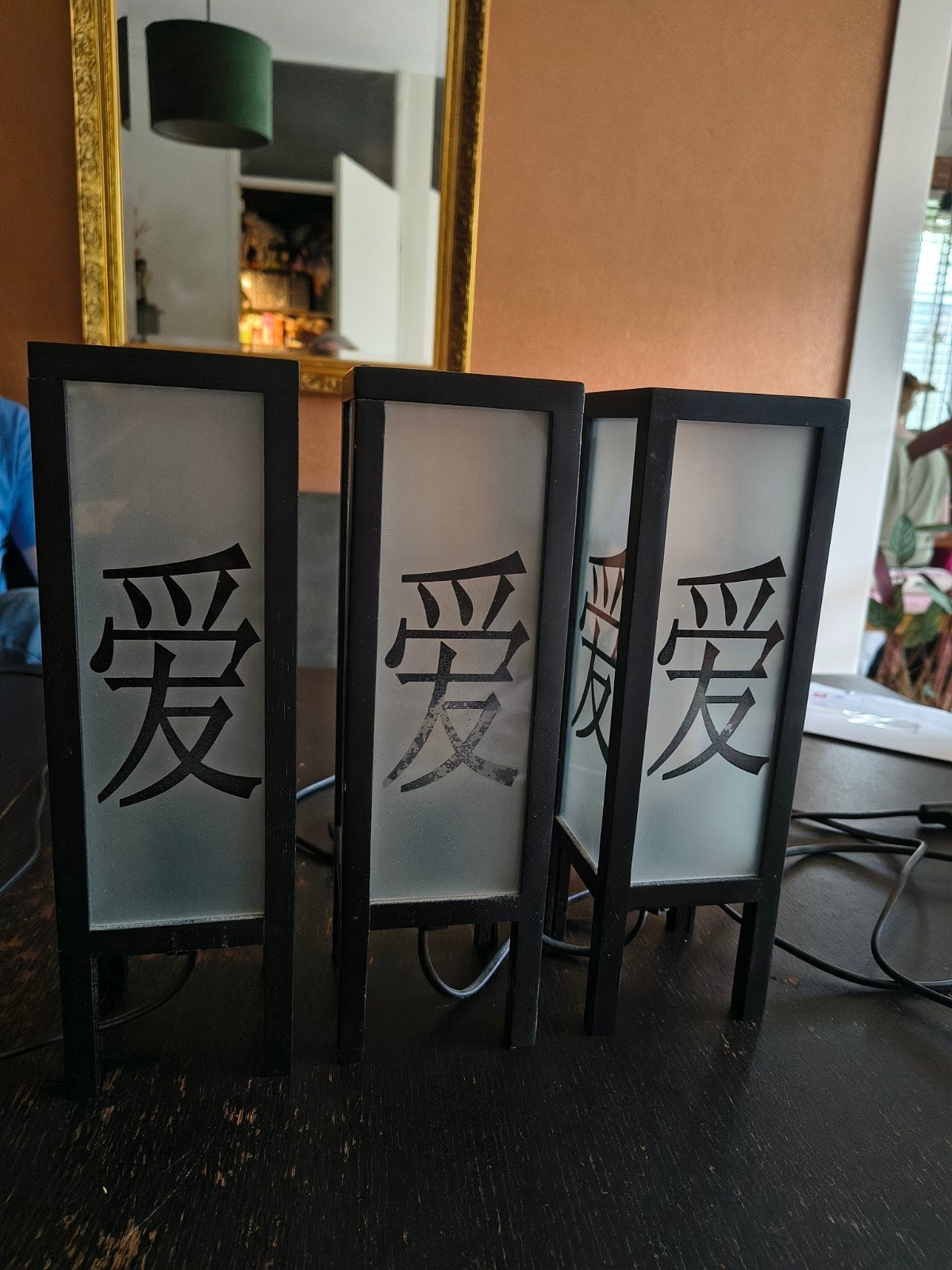 3 Chinese lampjes zwart met glas, Huis en Inrichting, Lampen | Tafellampen, 30 cm, Ophalen of Verzenden, Zo goed als nieuw, Zwart