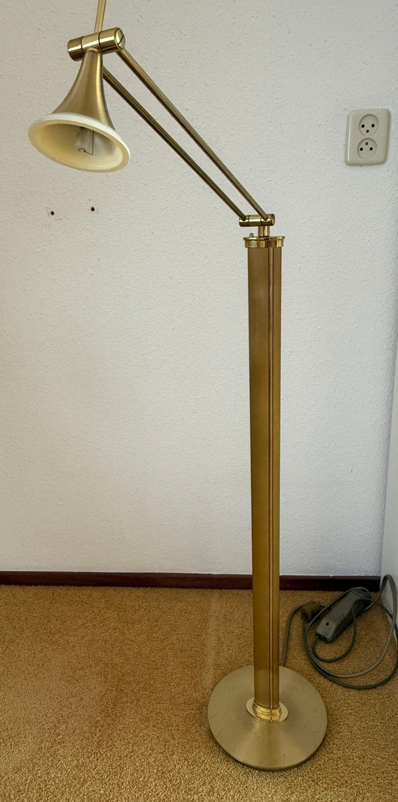 Vintage Messing Vloerlamp met Verstelbare Arm, Ophalen, Gebruikt, Metaal, 150 tot 200 cm