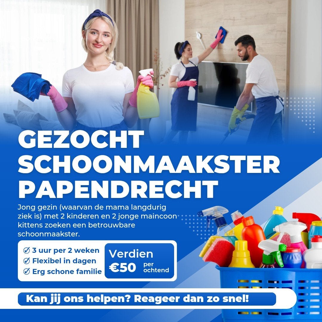 GEZOCHT schoonmaakster in Papendrecht -> €50, Overige niveaus, Overige vormen