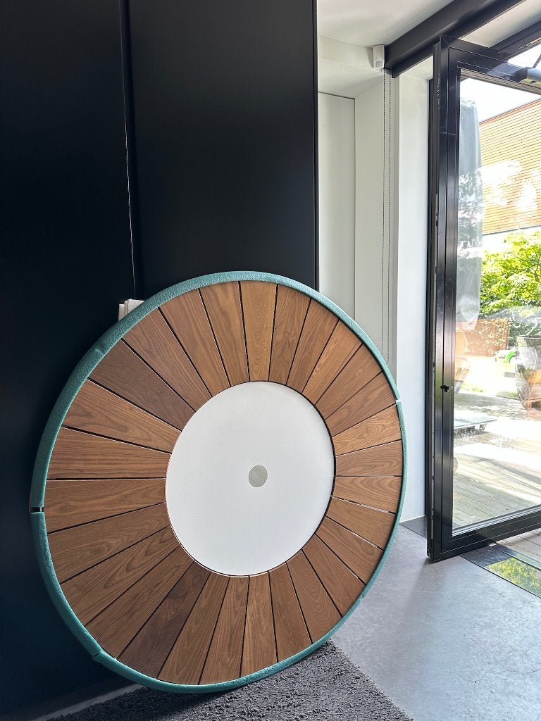 Extremis tuintafel, picknicktafel, parasol met HOGE KORTING, Waterstad 23, Rond, Aluminium, Zo goed als nieuw