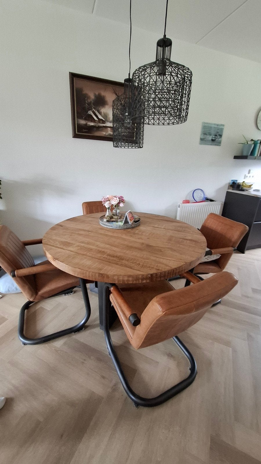 Eethoek met ronde tafel,4 stoelen, Huis en Inrichting, Ophalen, Gebruikt, Rond, Vier personen