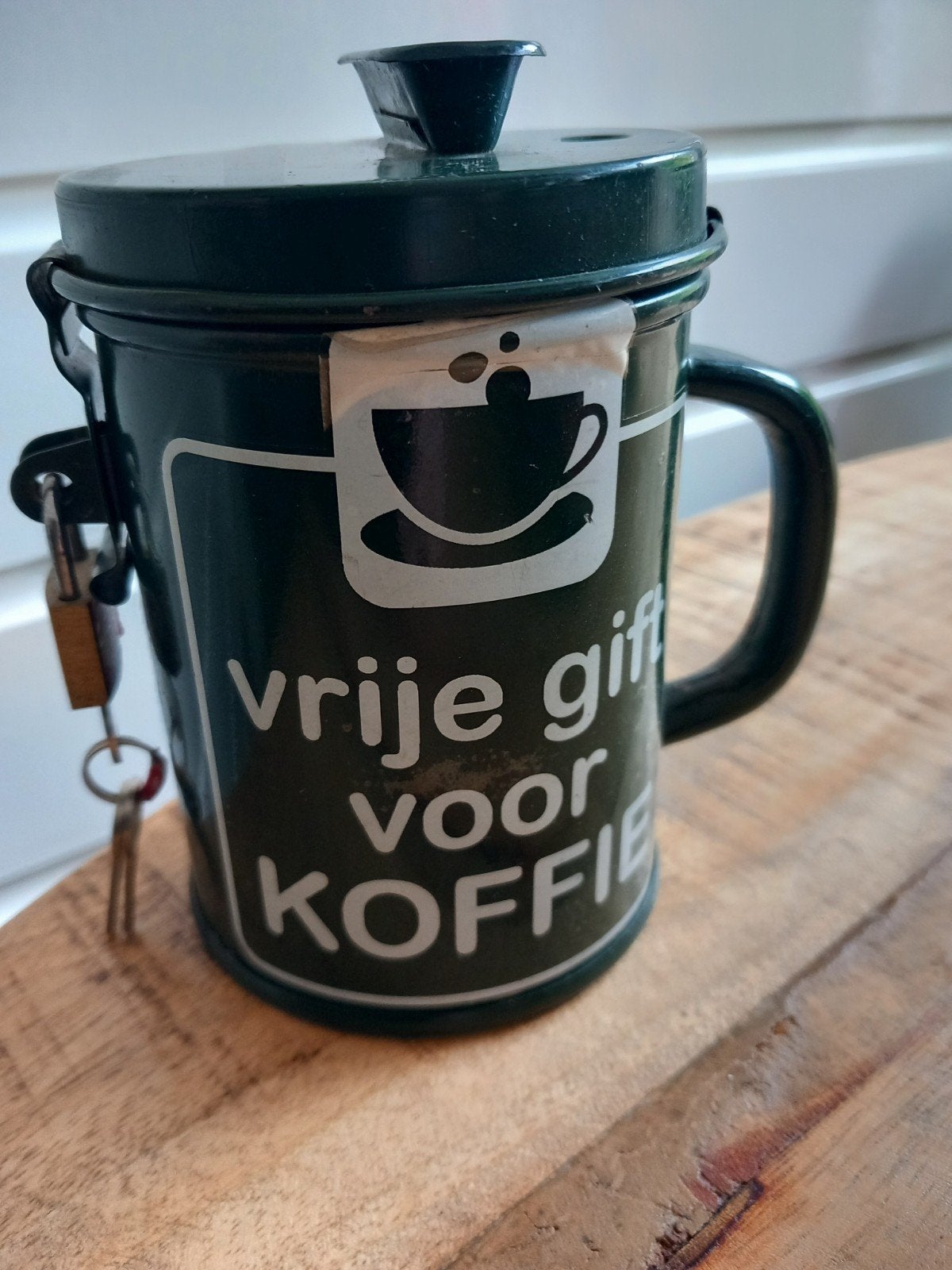 Vintage Groene Donatiebus met Slot en Sleutels collectebus, Ophalen of Verzenden