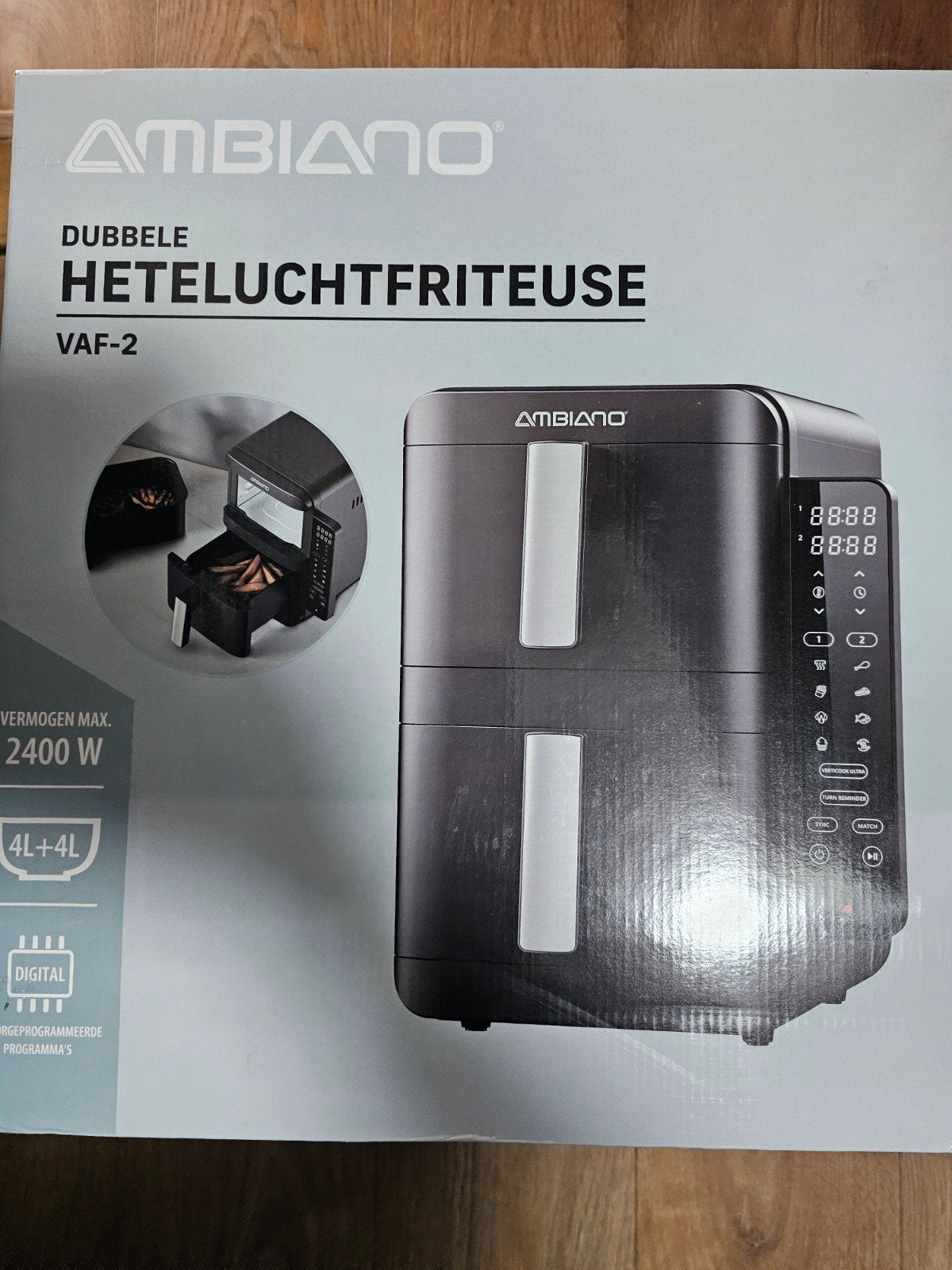 Ambiano Dubbele Heteluchtfriteuse VAF-2 - 2x4L, 2400W, Witgoed en Apparatuur, Frituurpannen, 4 liter of meer, Ophalen of Verzenden