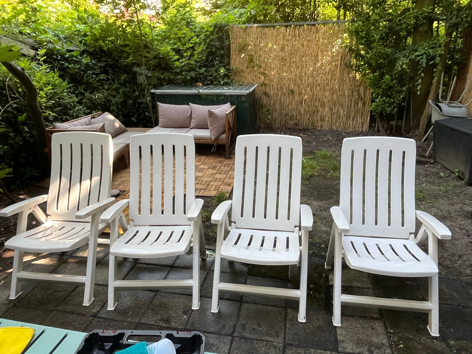 4x Jardin tuinstoelen met kussens - verstelbaar en stapelbaa, Tuin en Terras, Tuinstoelen, Ophalen, Gebruikt, Kunststof, Stapelbaar