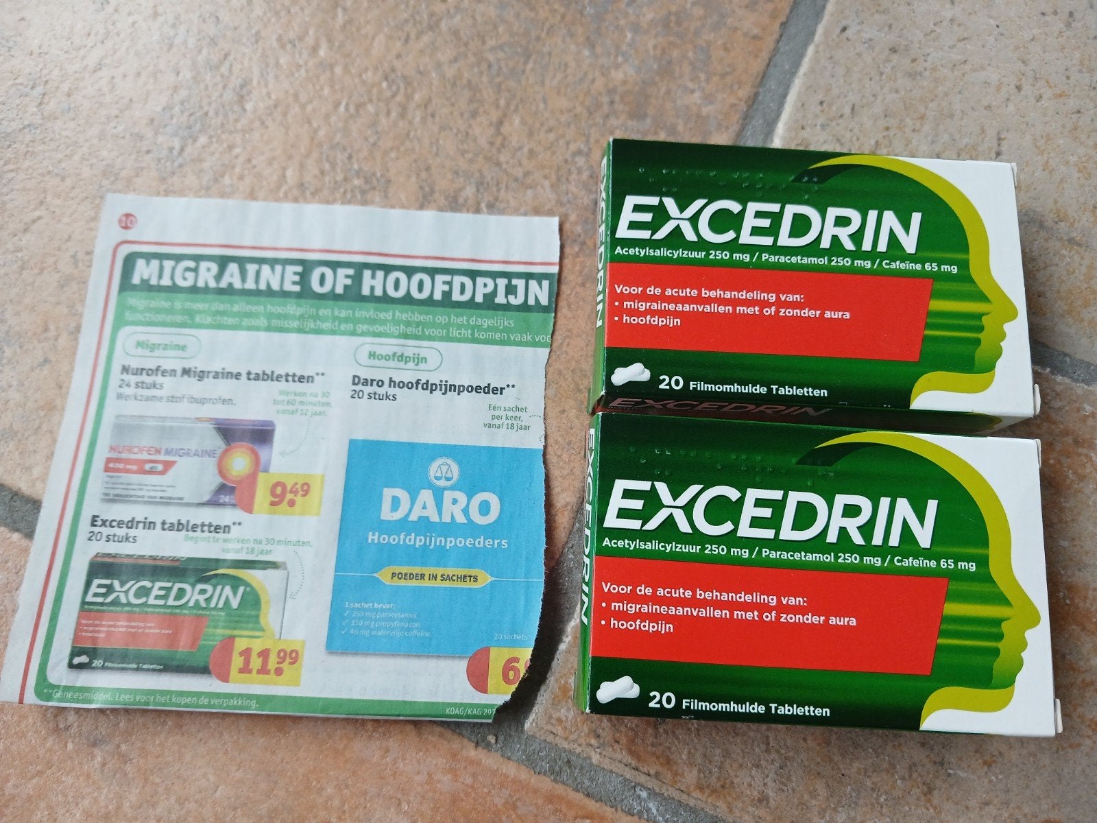 excedrin migraine tabletten 2 doosjes 20 st, Ophalen of Verzenden, Nieuw, Overige typen