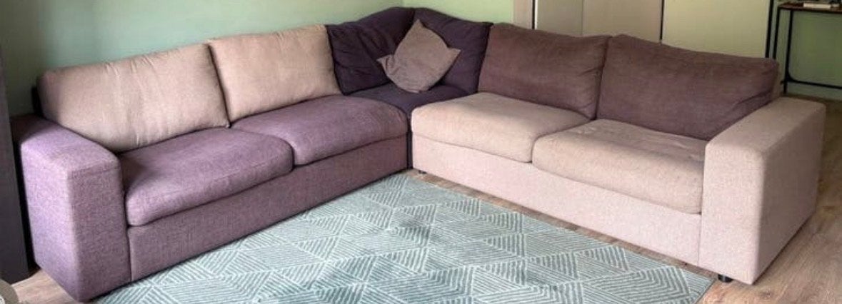 Comfortabele hoekbank, 270x270 cm, in 3 delen, Ophalen, Gebruikt, Stof