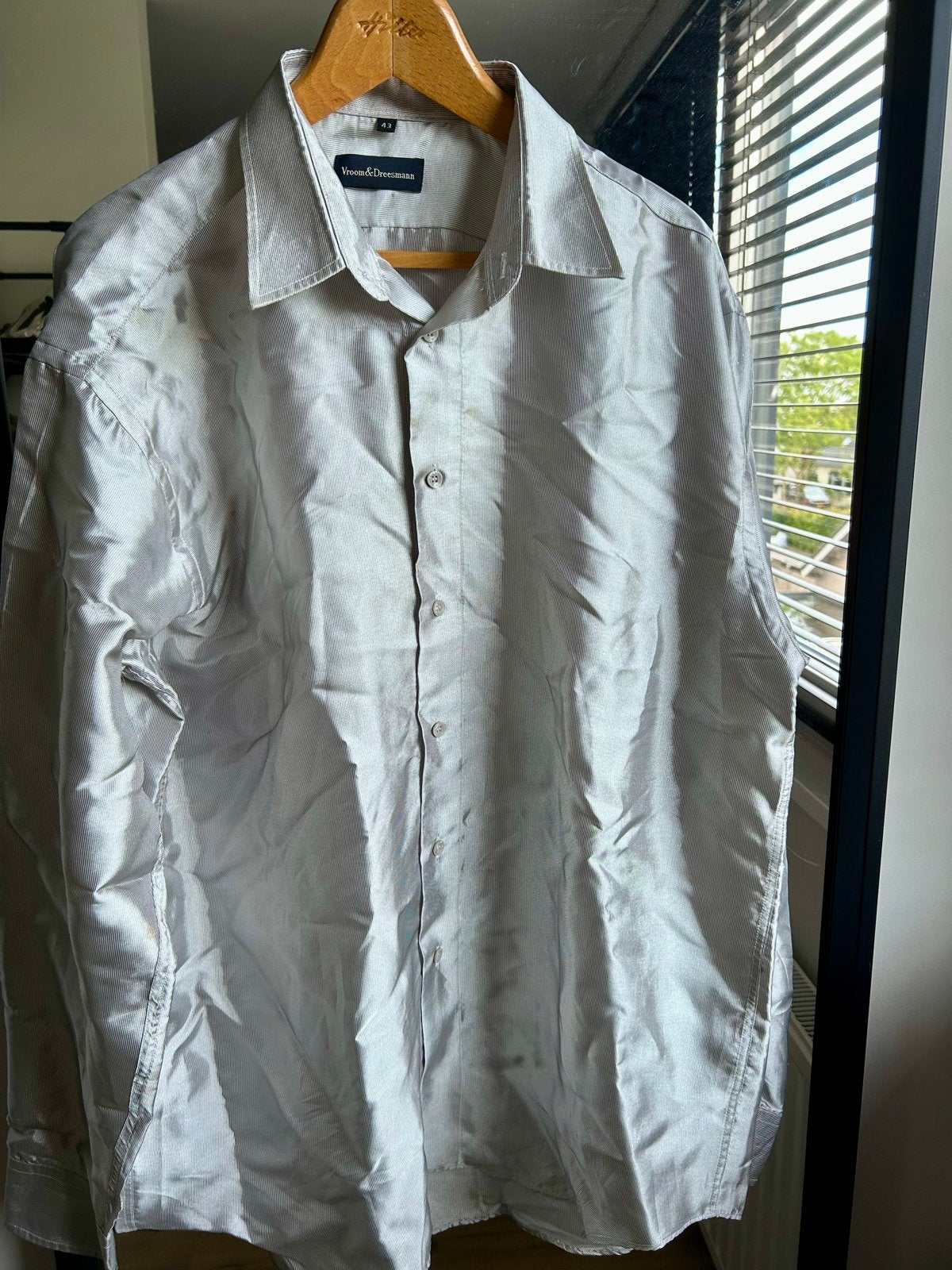 Vroom & Dreesmann Heren overhemd - zilver - Maat 43, Ophalen of Verzenden, Gedragen, Grijs, Halswijdte 43/44 (XL)
