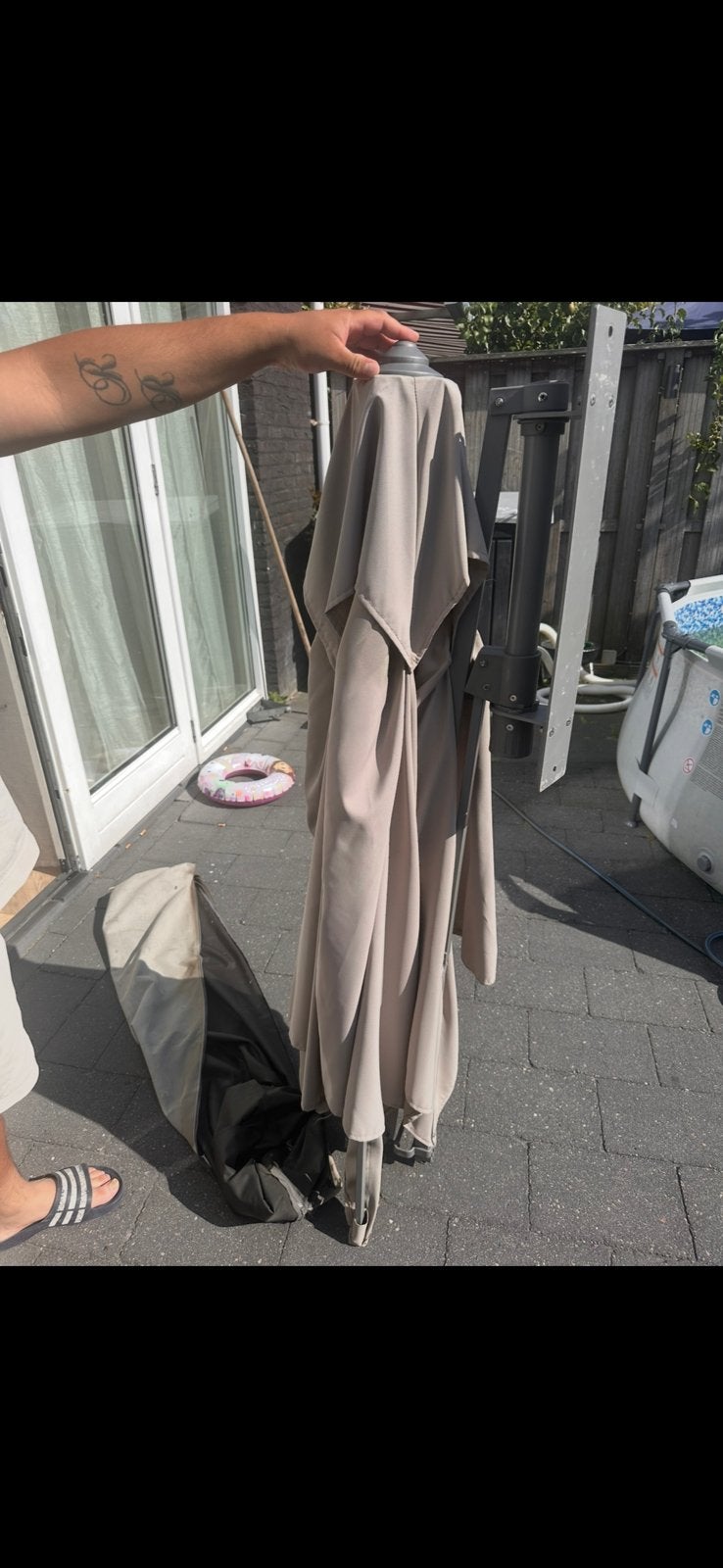 Wand parasol 2x2 meter, Ophalen, Gebruikt, 1 tot 2 meter, Zweefparasol