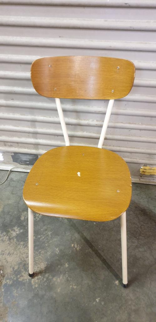 stoel retro metaal met gefineerd hout, Ophalen of Verzenden