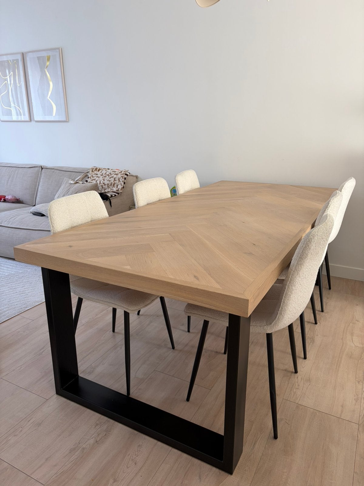 Eiken visgraat tafel, Huis en Inrichting, Ophalen, Eikenhout, 200 cm of meer, 50 tot 100 cm