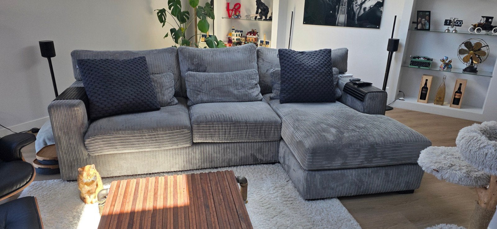 Mooie grijze stoffen hoekbank, Ophalen, Gebruikt, 100 tot 125 cm, Hoekbank